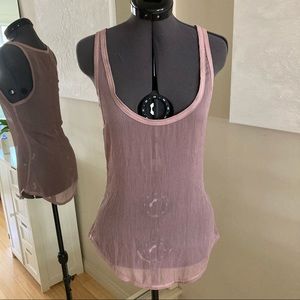Semi-Sheer Scoop Neck Tank Top in Dusty Mauve